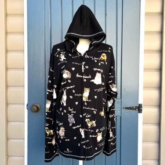 Cactus Unique Dogs and Cats Print Sweatshirt Women Size Large - Picture 1 of 9